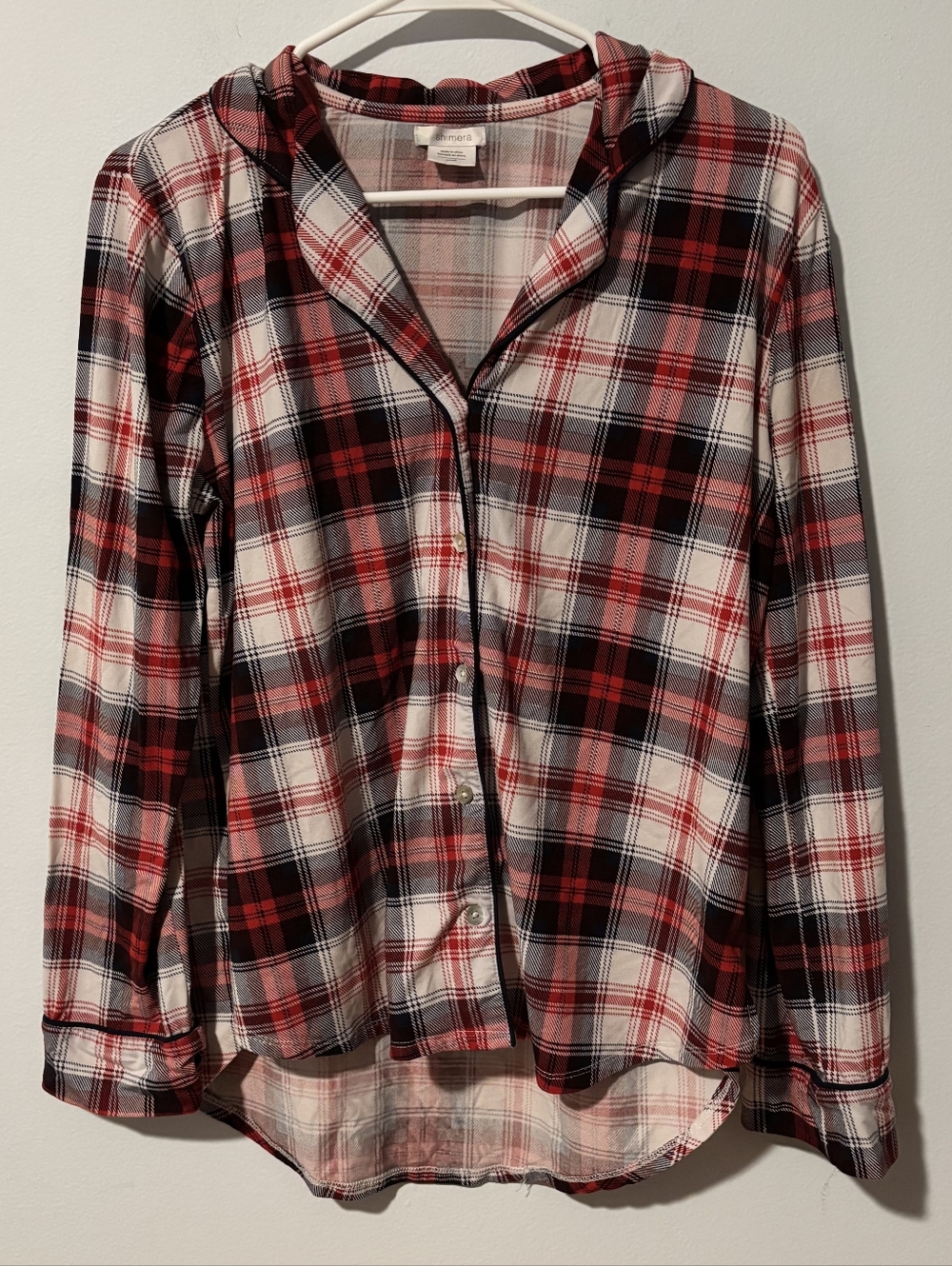 Shimera Plaid Collared Long Sleeve Button Down Pajama Shirt Size S